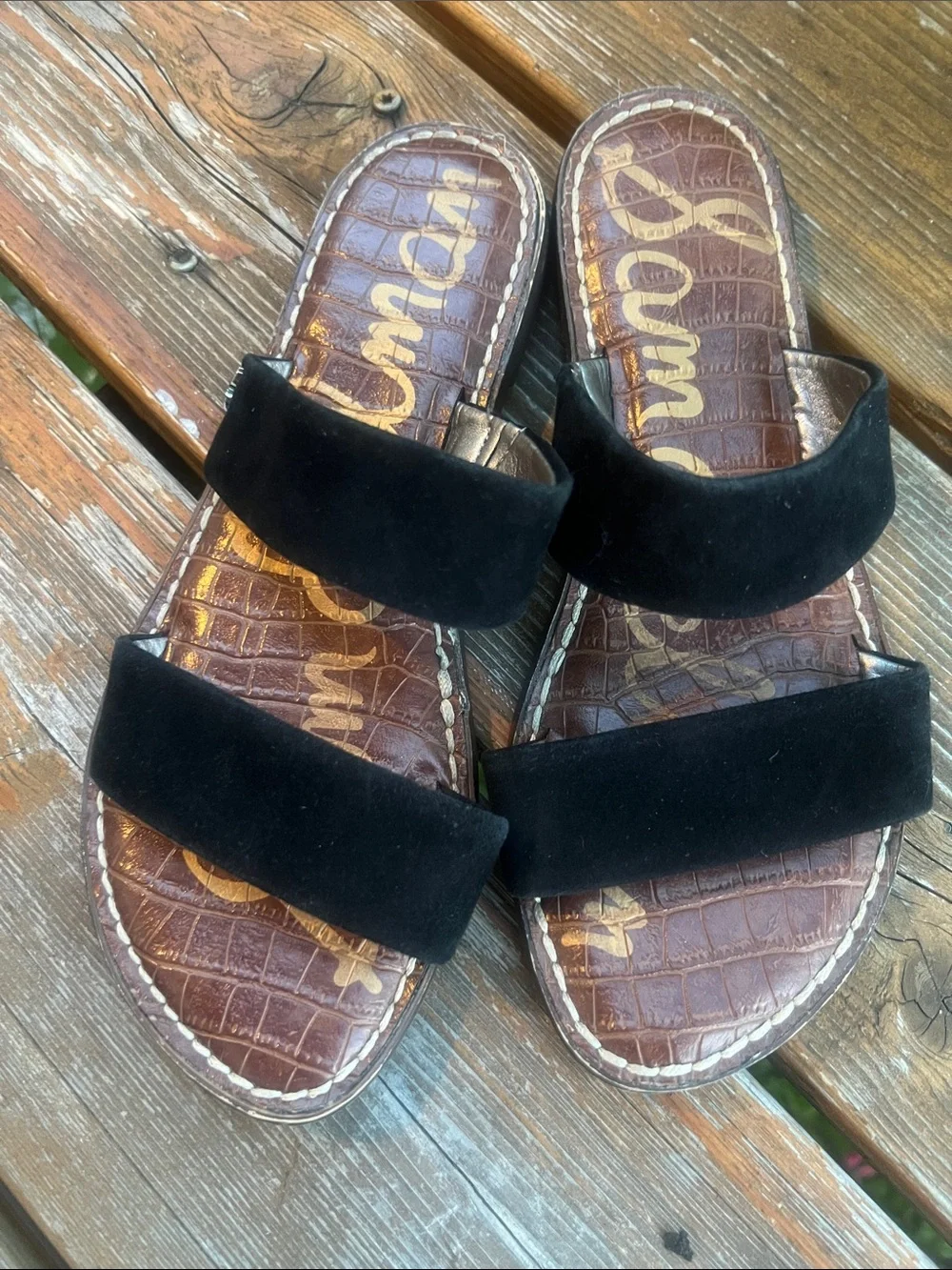 Sam Edelman Black Suede Double-Strap Slide Sandals